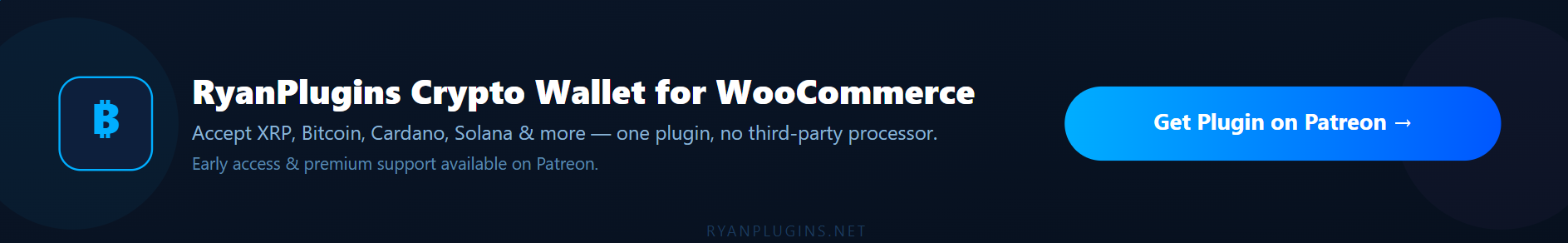 Get the RyanPlugins Crypto Wallet for WooCommerce – accept XRP and other crypto payments on your store