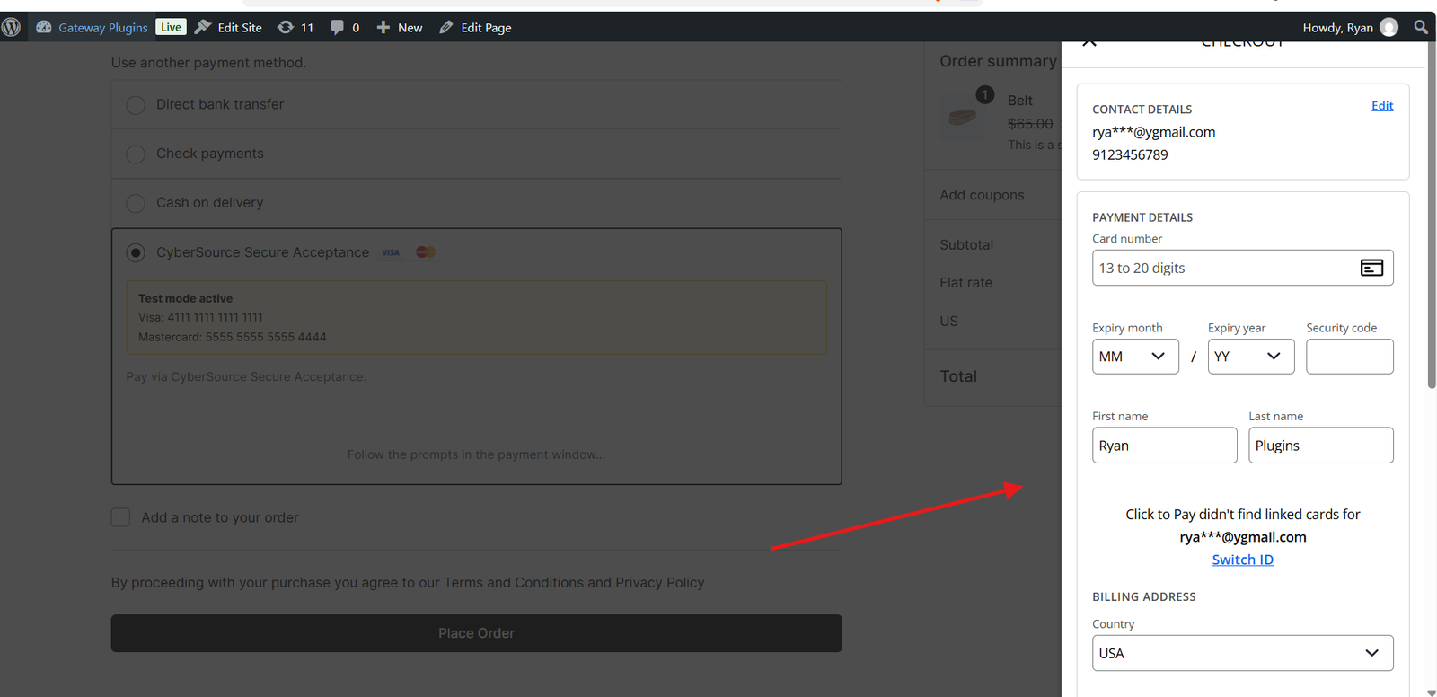 Unified Checkout cards-only preview, screen two