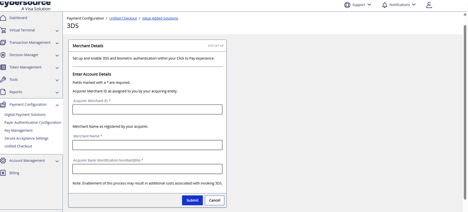 3D Secure business details form