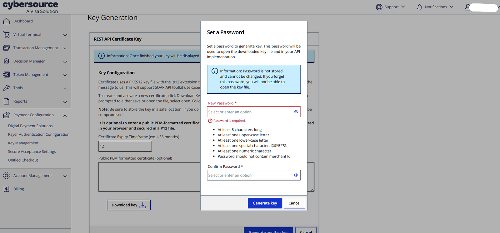 Setting a password for the certificate file
