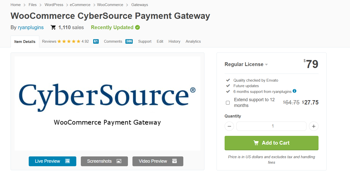 WooCommerce Cybersource Payment Gateway plugin on CodeCanyon