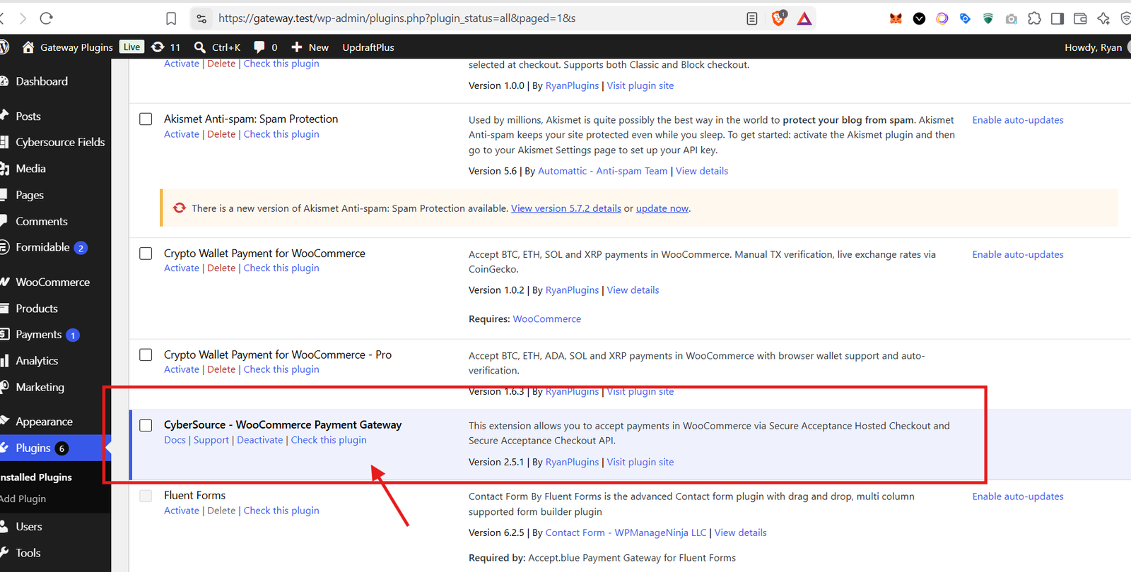 Activating the plugin in the WordPress plugins screen