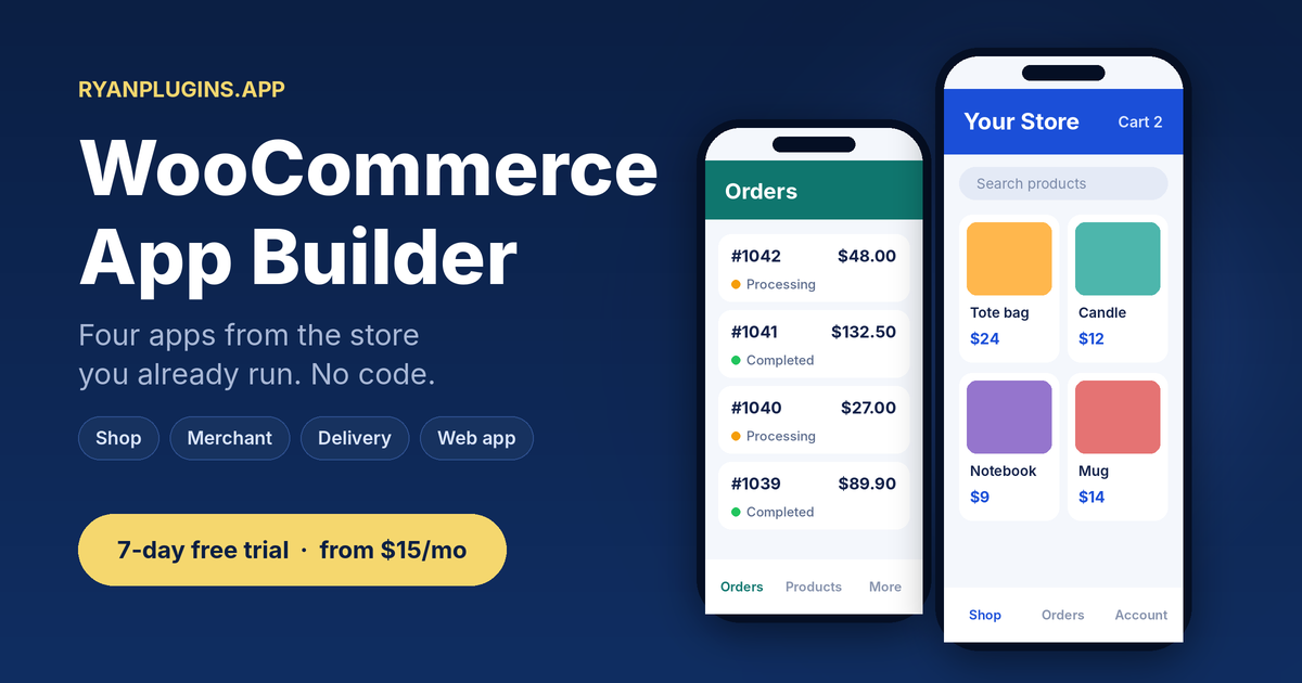 WooCommerce app builder: shop and merchant apps on phones