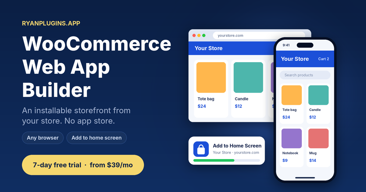 WooCommerce web app builder: installable storefront in a browser and on a phone